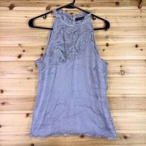 Elena Solano Blouse Womens Medium Gray Silk Ruffled Sleeveless Shirt